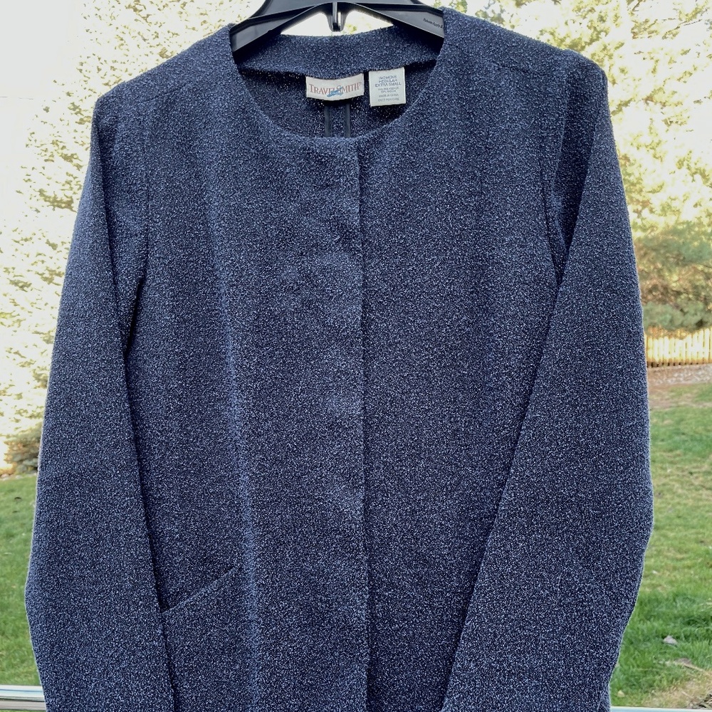 Travel Smith Blue Black Jacket, Lightweight, Collarless, and POCKETS